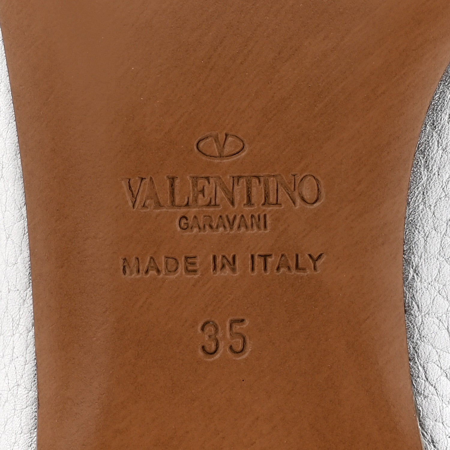 Valentino Garavani Metallic Pebbled Calfskin Rockstud Ballerina Flats 35 Silver 6 of 12