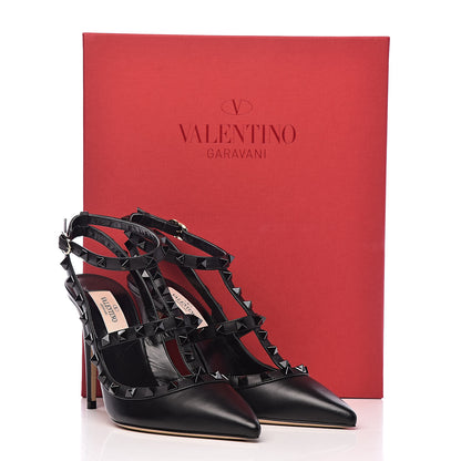 Valentino Garavani Calfskin Lacquered Monochrome Rockstud Ankle Strap 100mm Pumps 37 Black 10 of 10