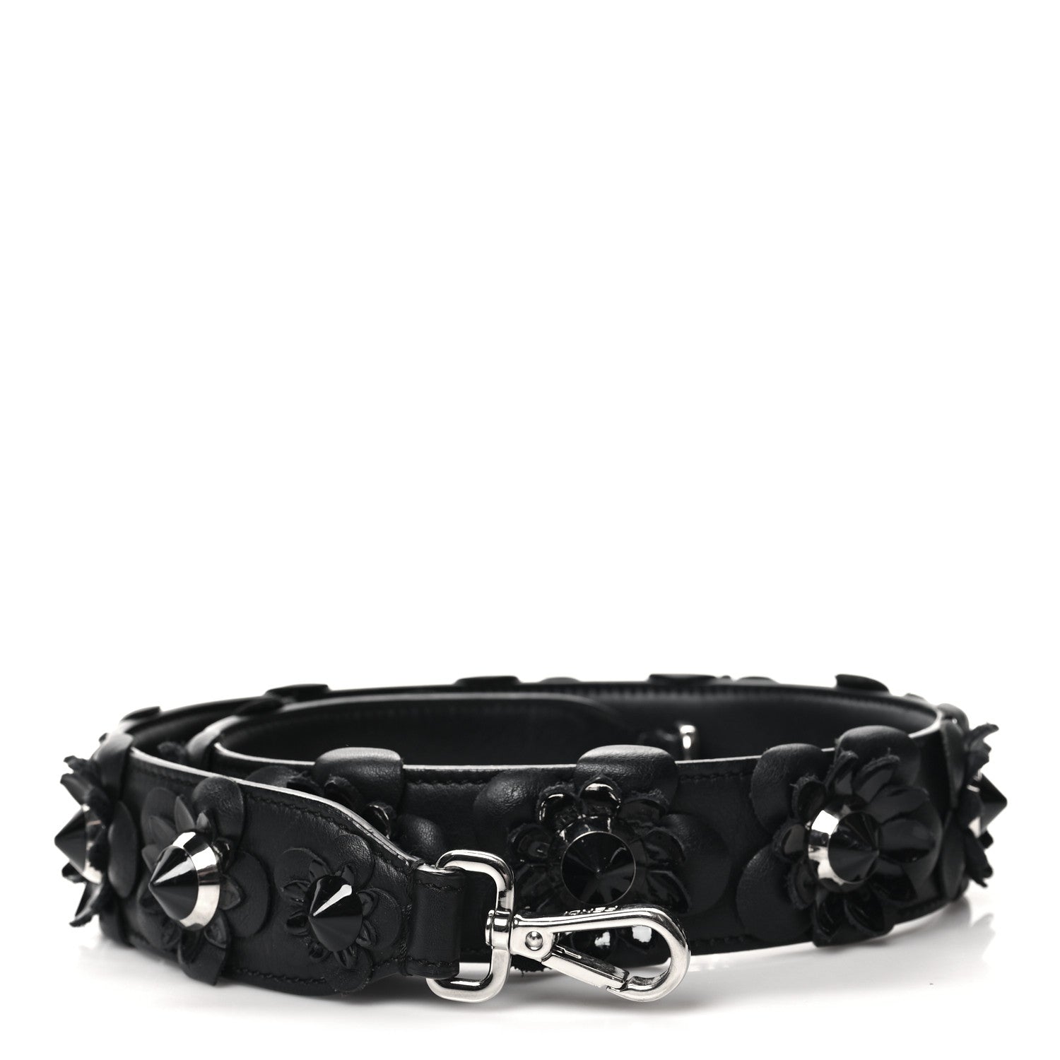 Fendi Vitello Dolce Nappa Patent Flowerland Studded Strap You Black 1 of 4