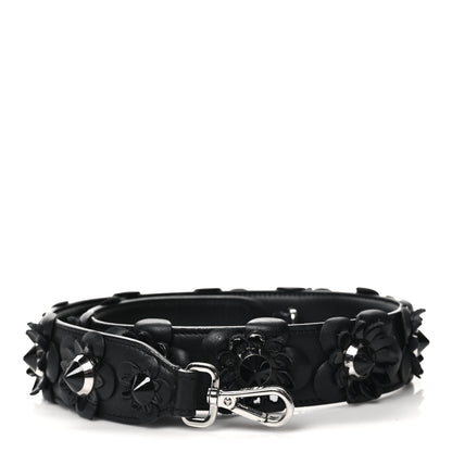Fendi Vitello Dolce Nappa Patent Flowerland Studded Strap You Black 1 of 4