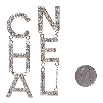 Chanel Crystal Cha-Nel Logo Drop Earrings Gold 2 of 5