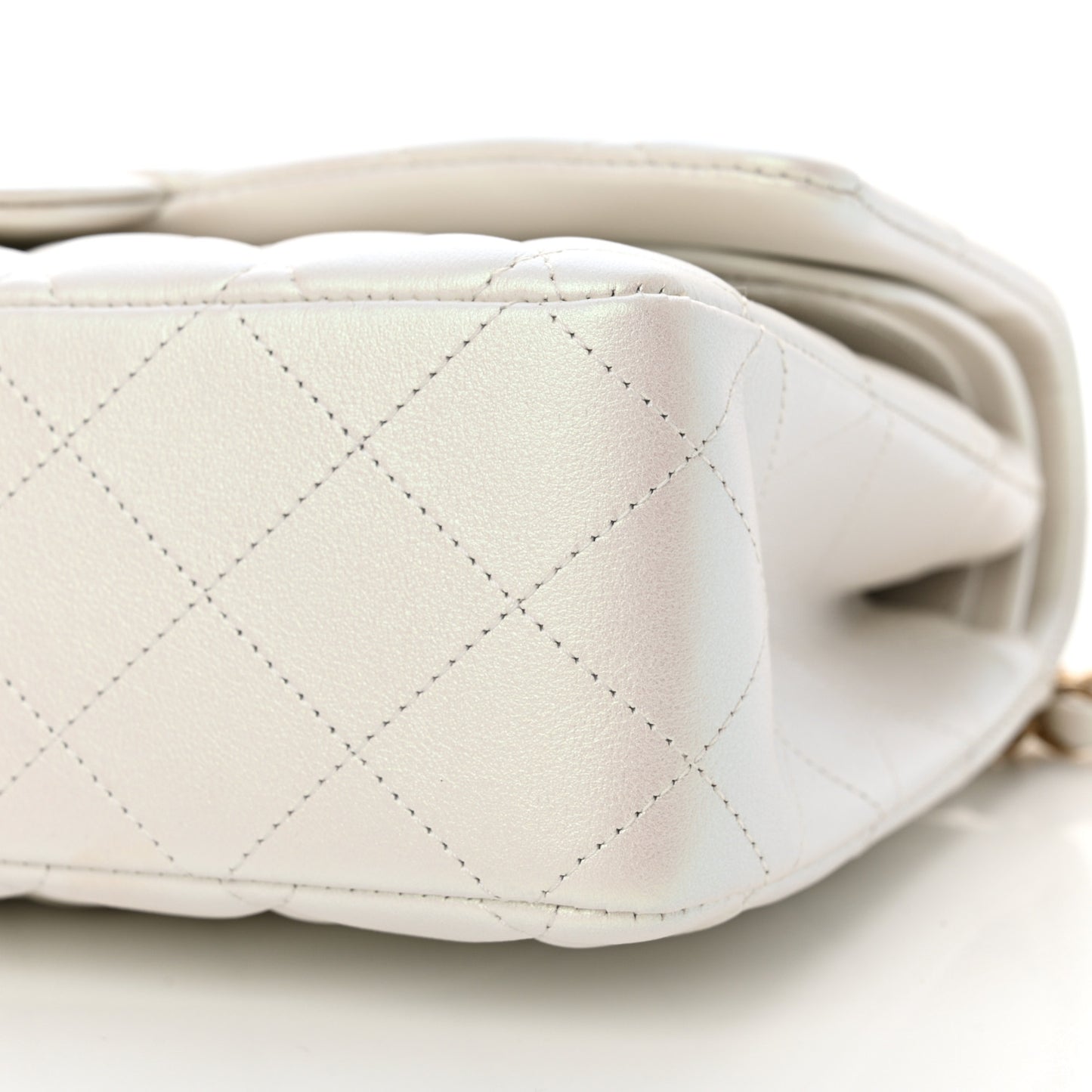 Iridescent Calfskin Quilted Medium Double Flap White