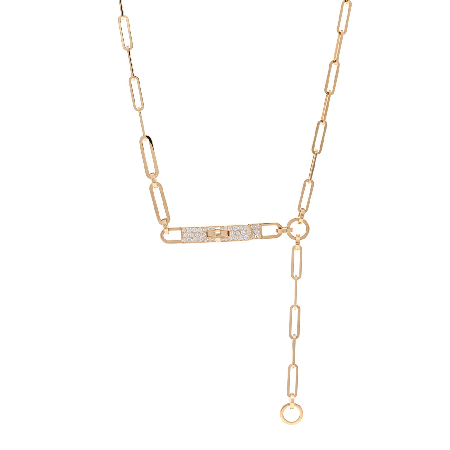18K Yellow Gold Diamond Pave PM Kelly Chaine Lariat Necklace ST