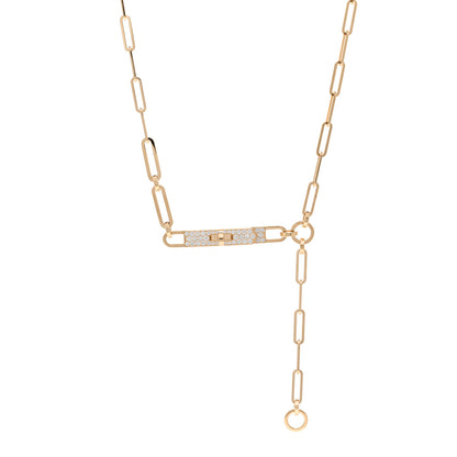 Hermes 18K Yellow Gold Diamond Pave PM Kelly Chaine Lariat Necklace ST 1 of 5