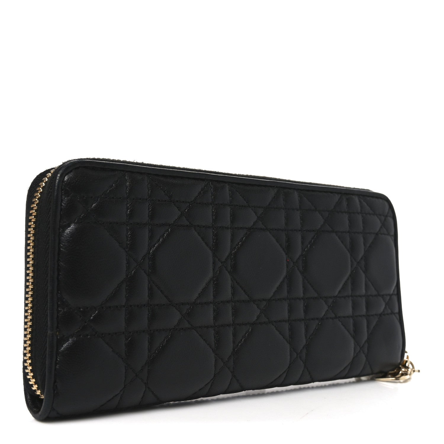 Christian Dior Lambskin Cannage Lady Dior Zip Wallet Black 3 of 6
