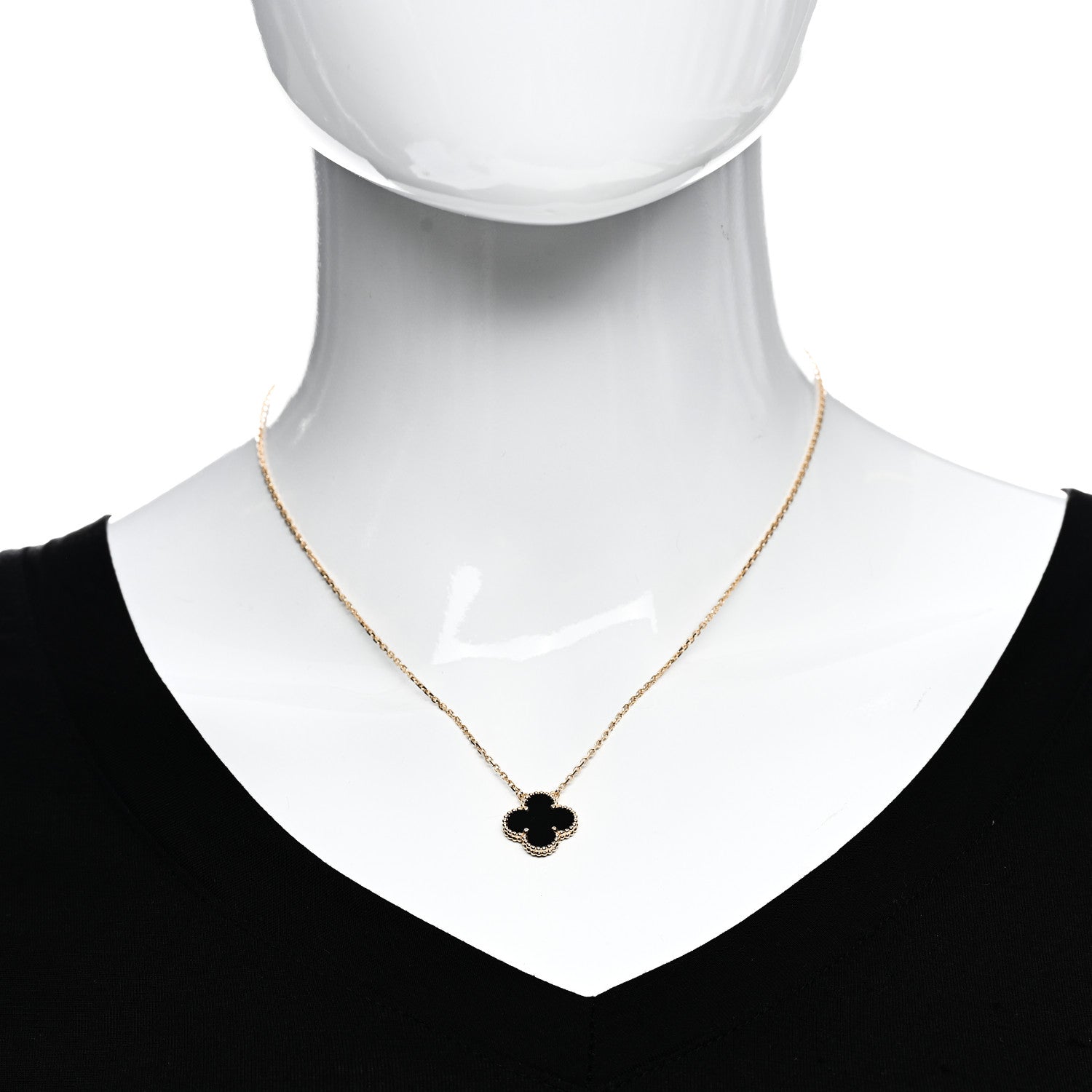 Van Cleef & Arpels 18K Yellow Gold Black Onyx Vintage Alhambra Pendant Necklace 2 of 6