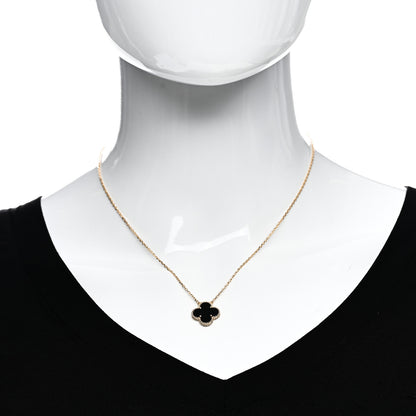 Van Cleef & Arpels 18K Yellow Gold Black Onyx Vintage Alhambra Pendant Necklace 2 of 6