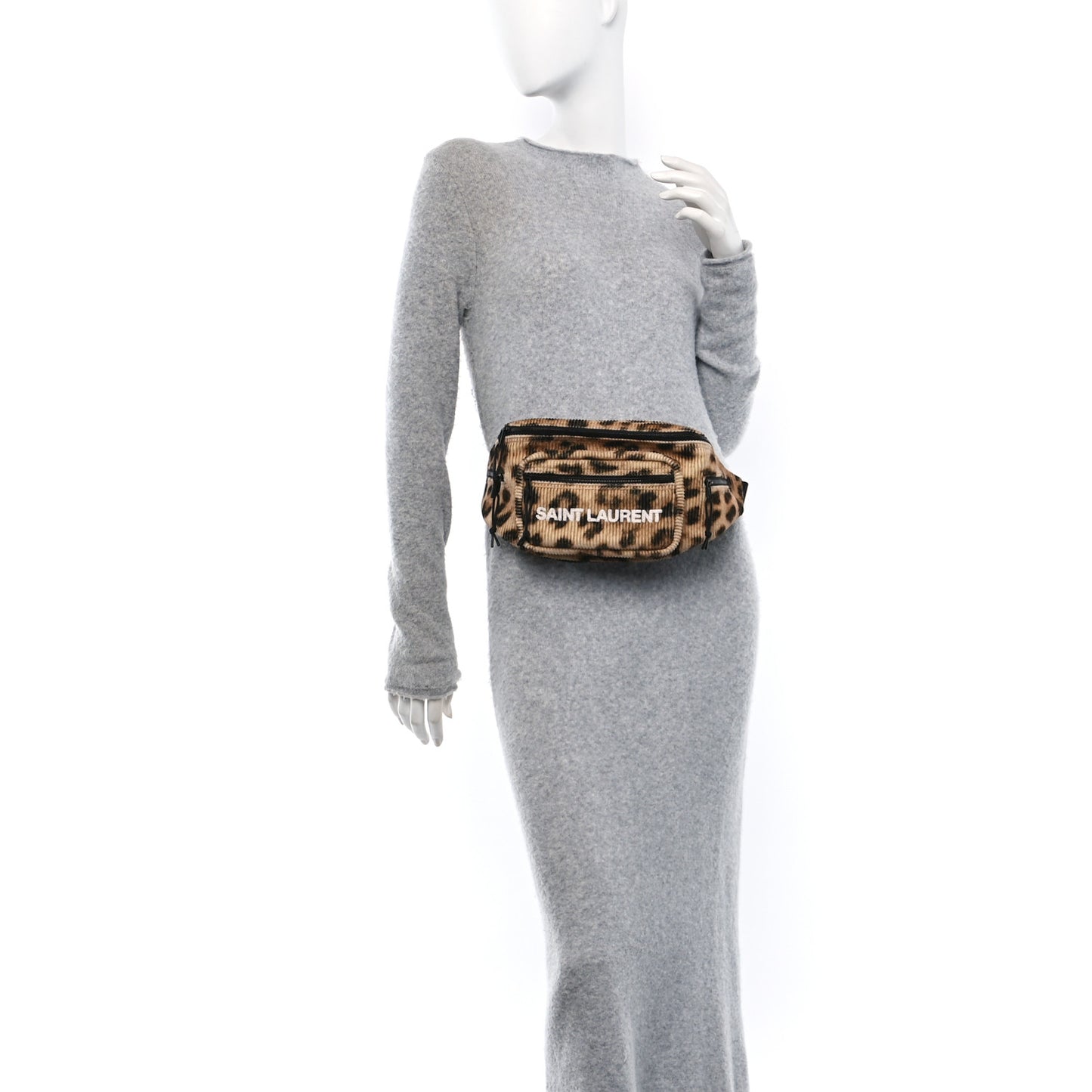 Corduroy Leopard Print Belt Bag Beige Black