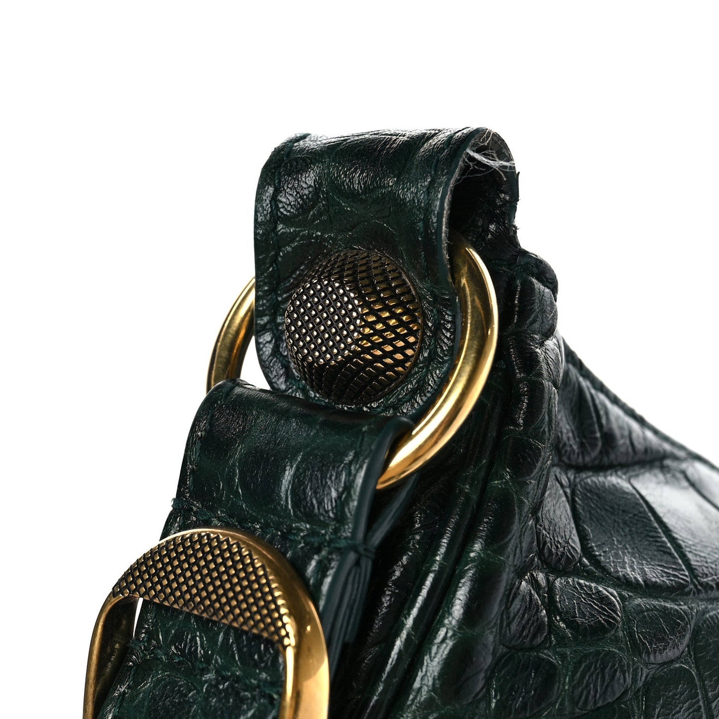Extra Supple Calfskin Crocodile Embossed Le Cagole Shoulder Bag XS Forest Green