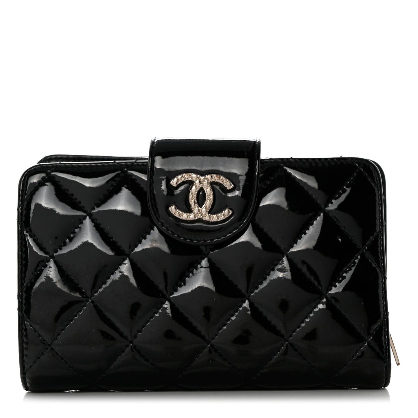 Patent Quilted Brilliant Zipped Pocket Wallet Black