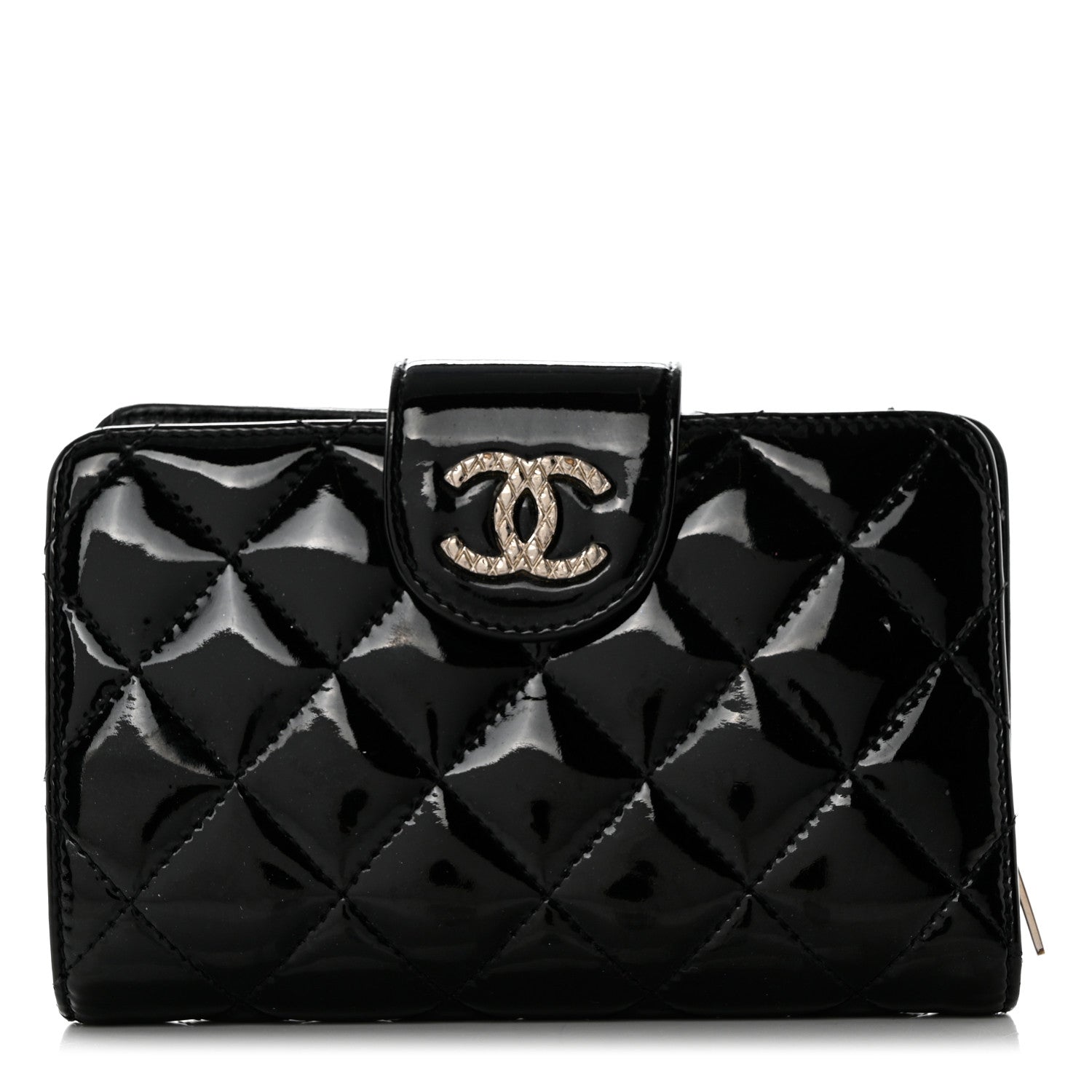Chanel Patent Quilted Brilliant Zipped Pocket Wallet Black 1 of 9