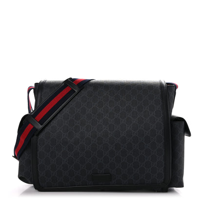 Gucci GG Supreme Monogram Web Messenger Diaper Bag Black Grey 1 of 10