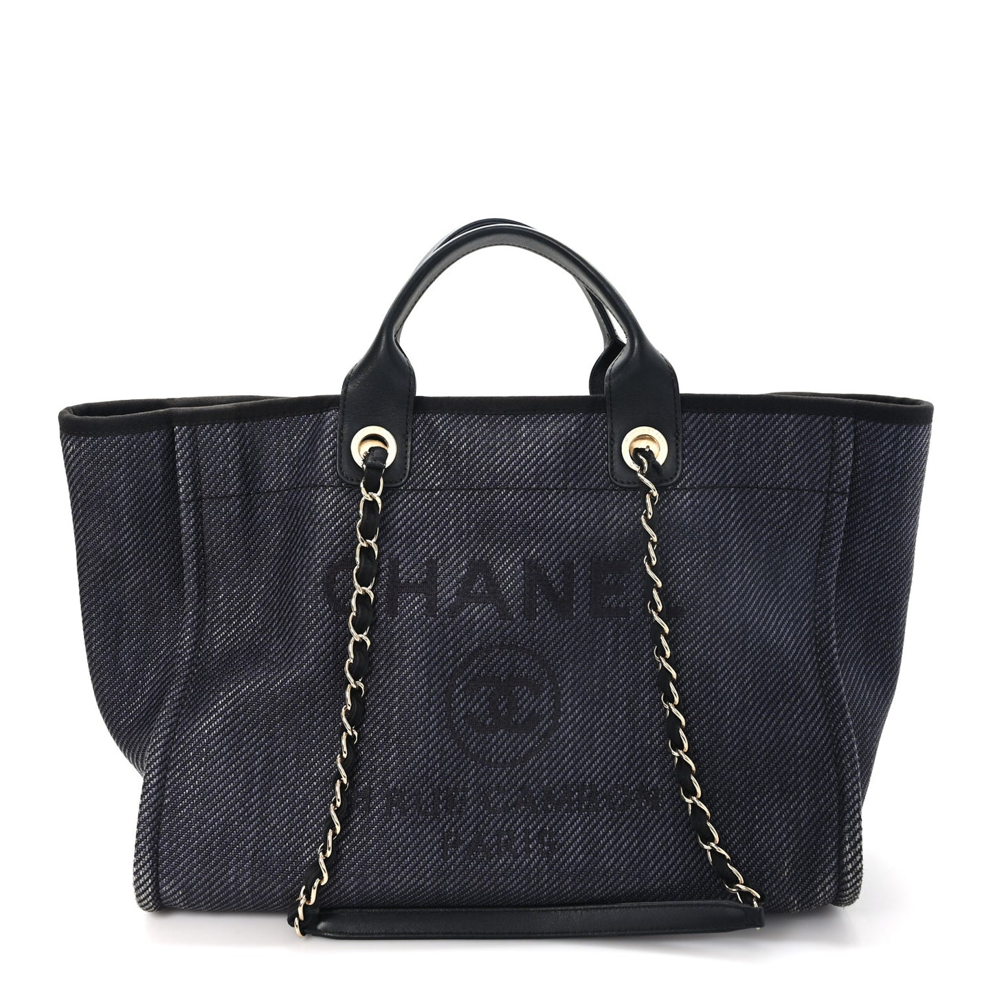 Mixed Fibers Calfskin Medium Deauville Tote Black