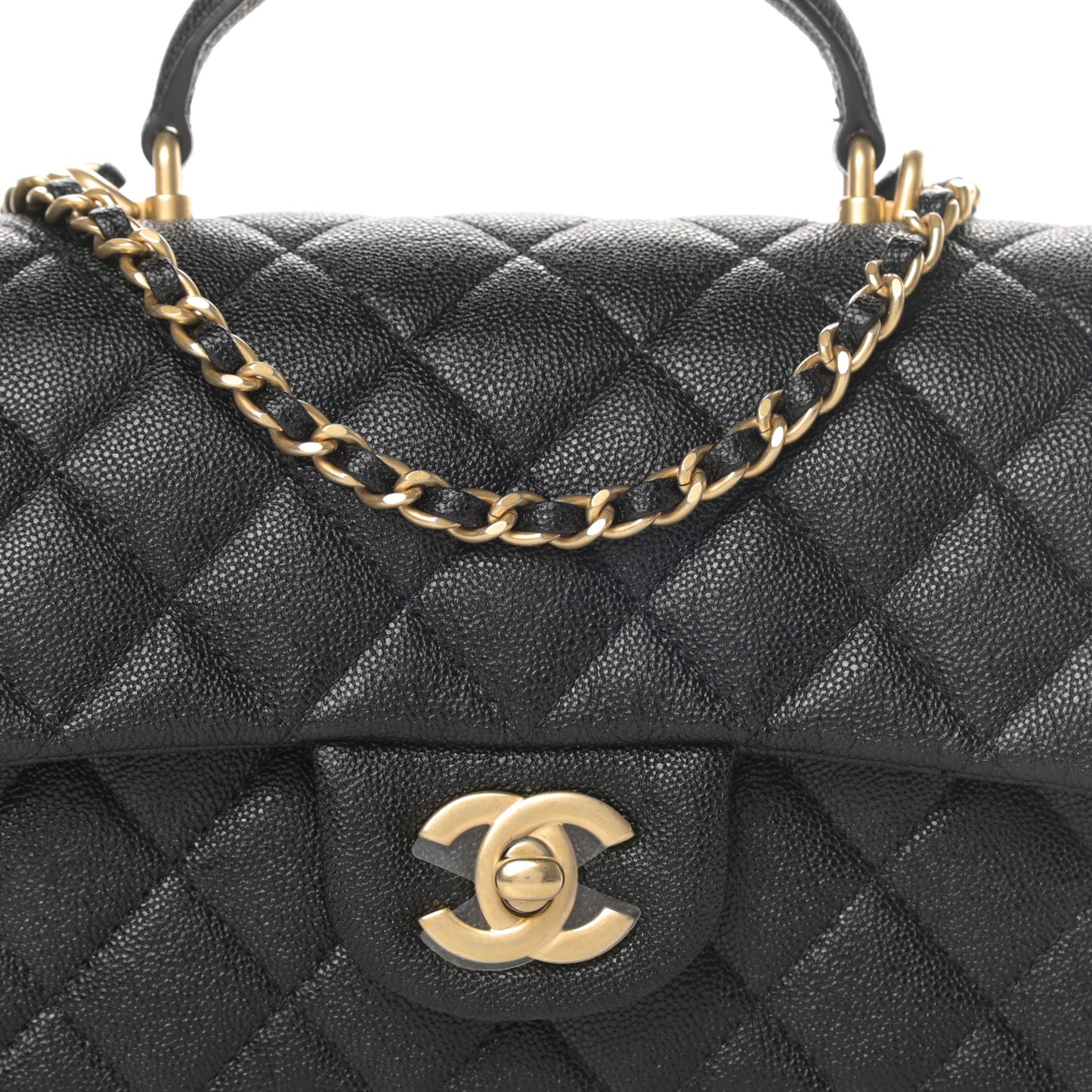 Caviar Quilted Mini Top Handle Rectangular Flap Black