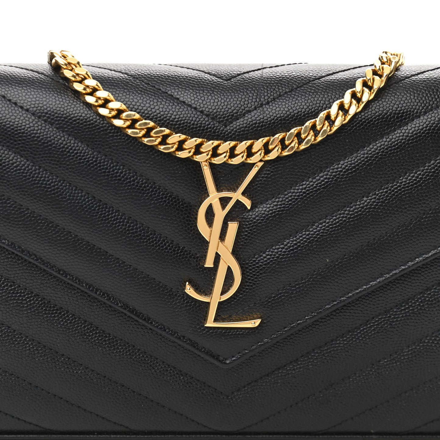 Grain De Poudre Matelasse Chevron Monogram Chain Wallet Black