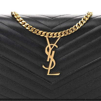 Saint Laurent Grain De Poudre Matelasse Chevron Monogram Chain Wallet Black 7 of 12
