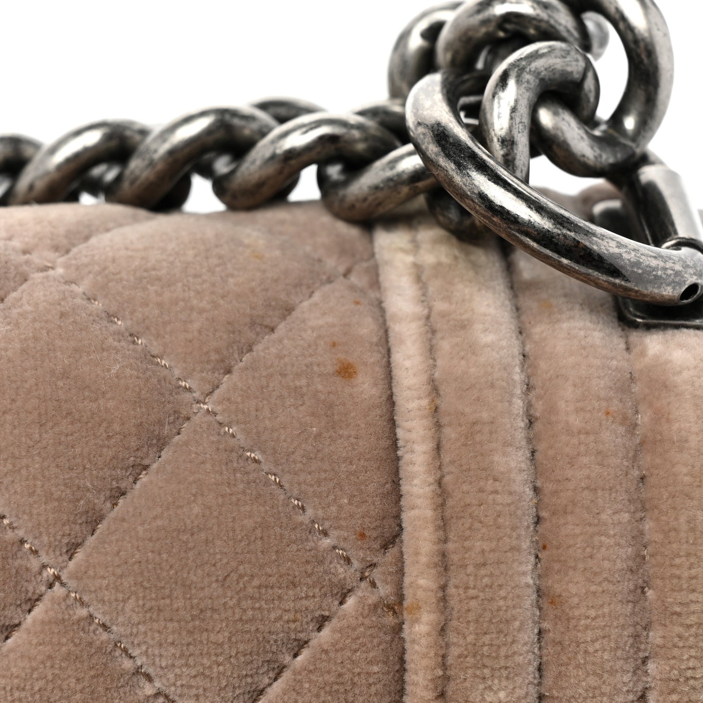 Velvet Quilted Small Boy Flap Beige