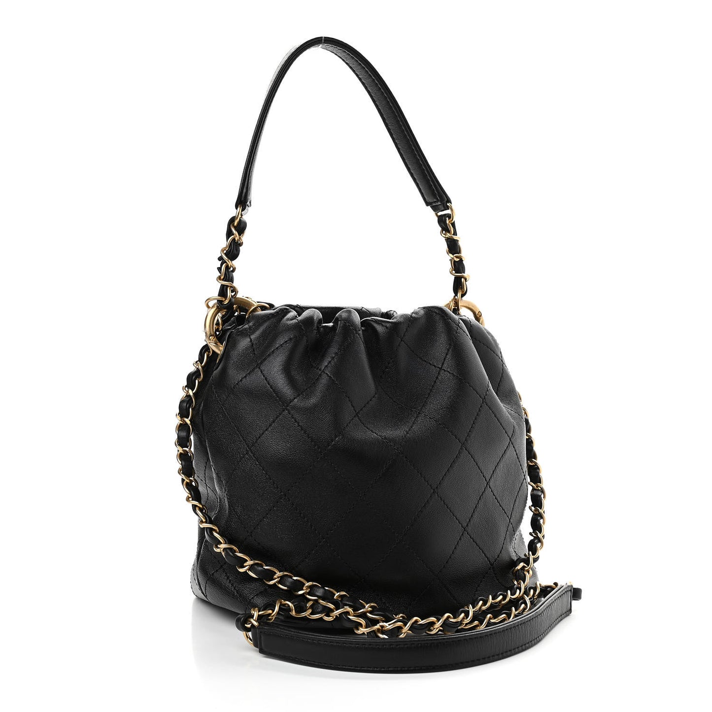 Lambskin Stitched Drawstring Bag Black