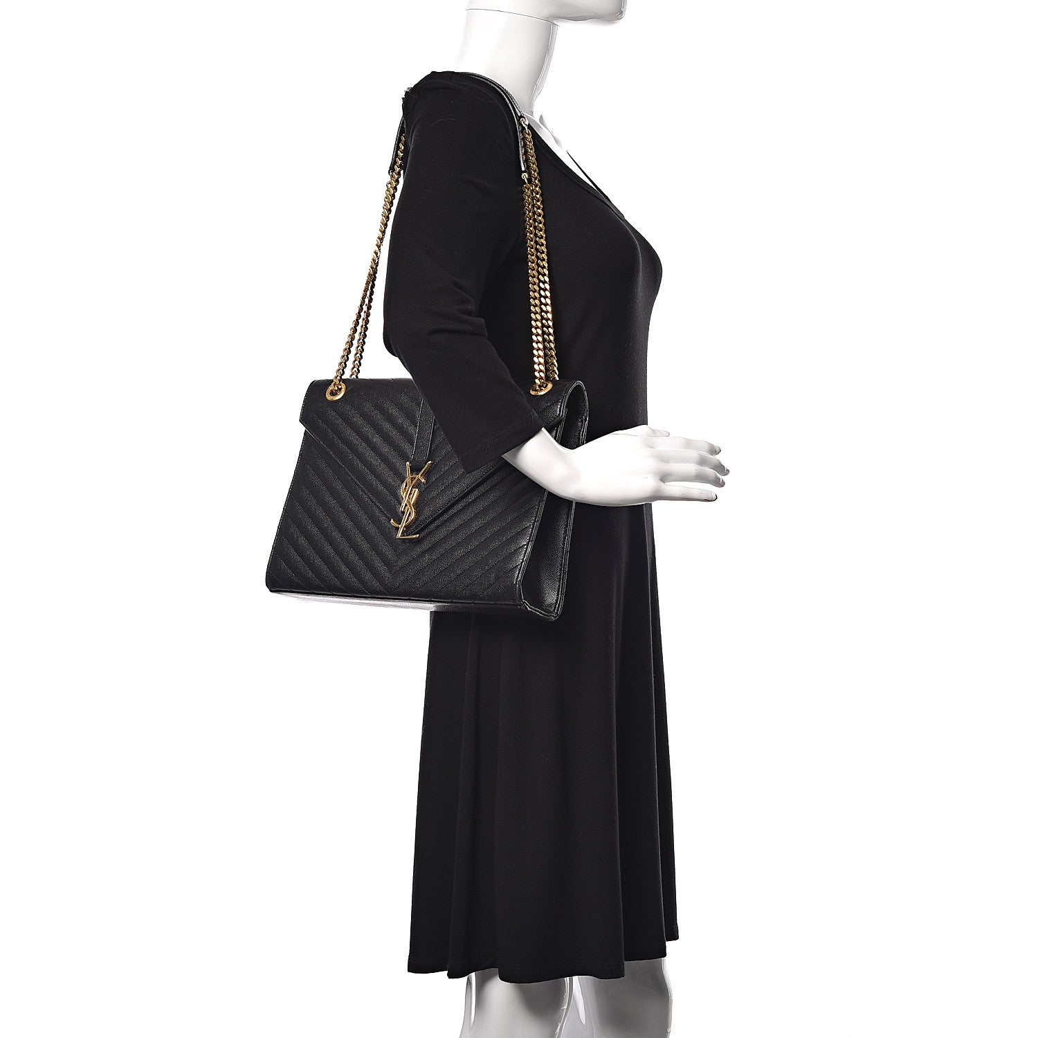 Saint Laurent Grain De Poudre Matelasse Chevron Large Monogram Satchel Black 2 of 11