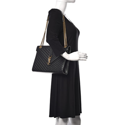Saint Laurent Grain De Poudre Matelasse Chevron Large Monogram Satchel Black 2 of 11