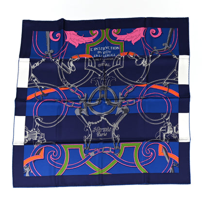 Hermes Silk L'Instruction Du Roy Scarf 90 Indigo Rose 1 of 6