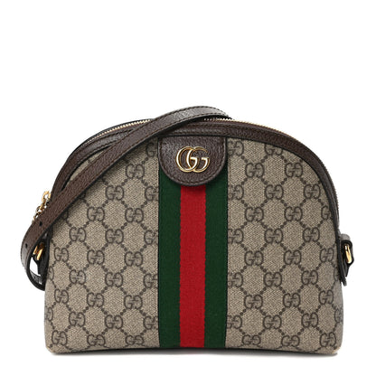 Gucci GG Supreme Monogram Textured Dollar Calfskin Web Small Ophidia Dome Shoulder Bag Beige Ebony New Acero 1 of 11