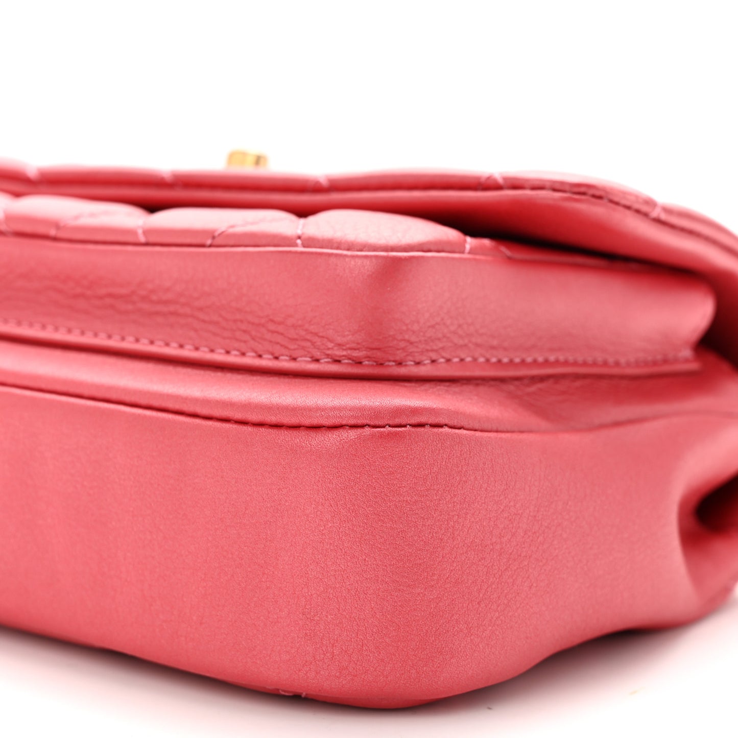 Metallic Calfskin Quilted Top Handle Flap Dark Pink