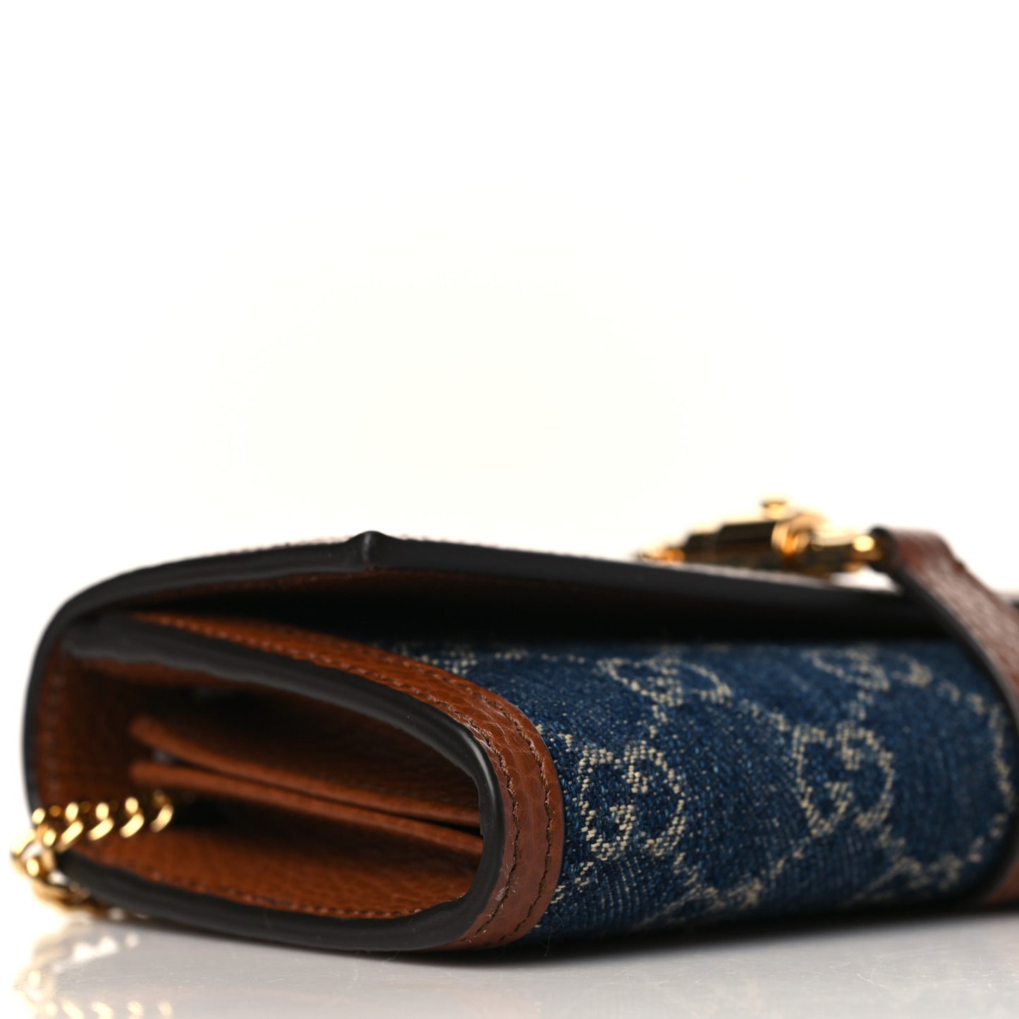 New Denim GG Monogram Jackie 1961 Chain Wallet Blue Tea Cuir