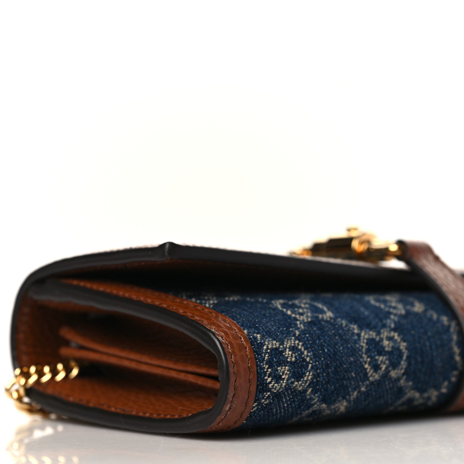 Gucci New Denim GG Monogram Jackie 1961 Chain Wallet Blue Tea Cuir 8 of 9