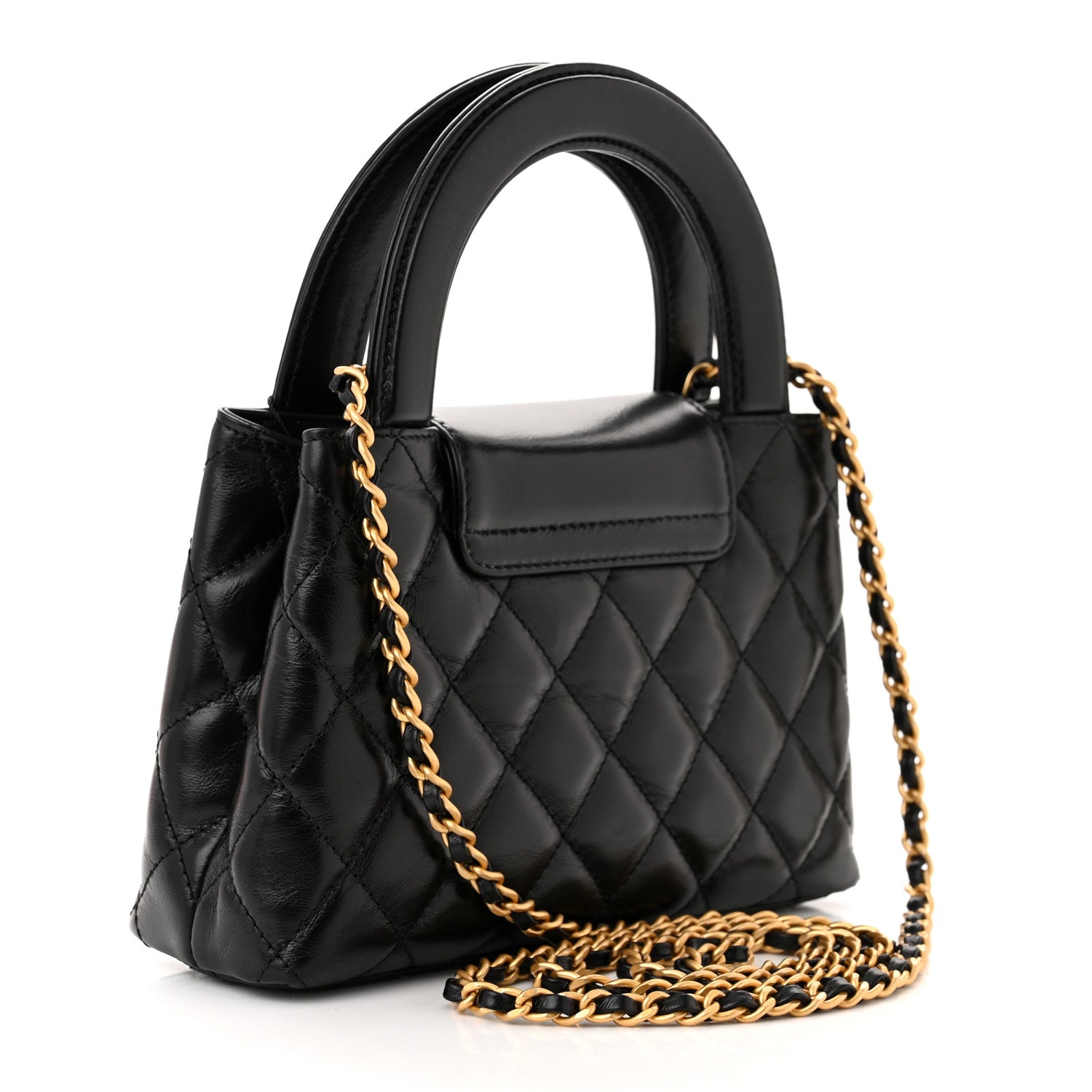 Chanel Shiny Aged Calfskin Quilted Nano Kelly Shopper Black 3 of 11