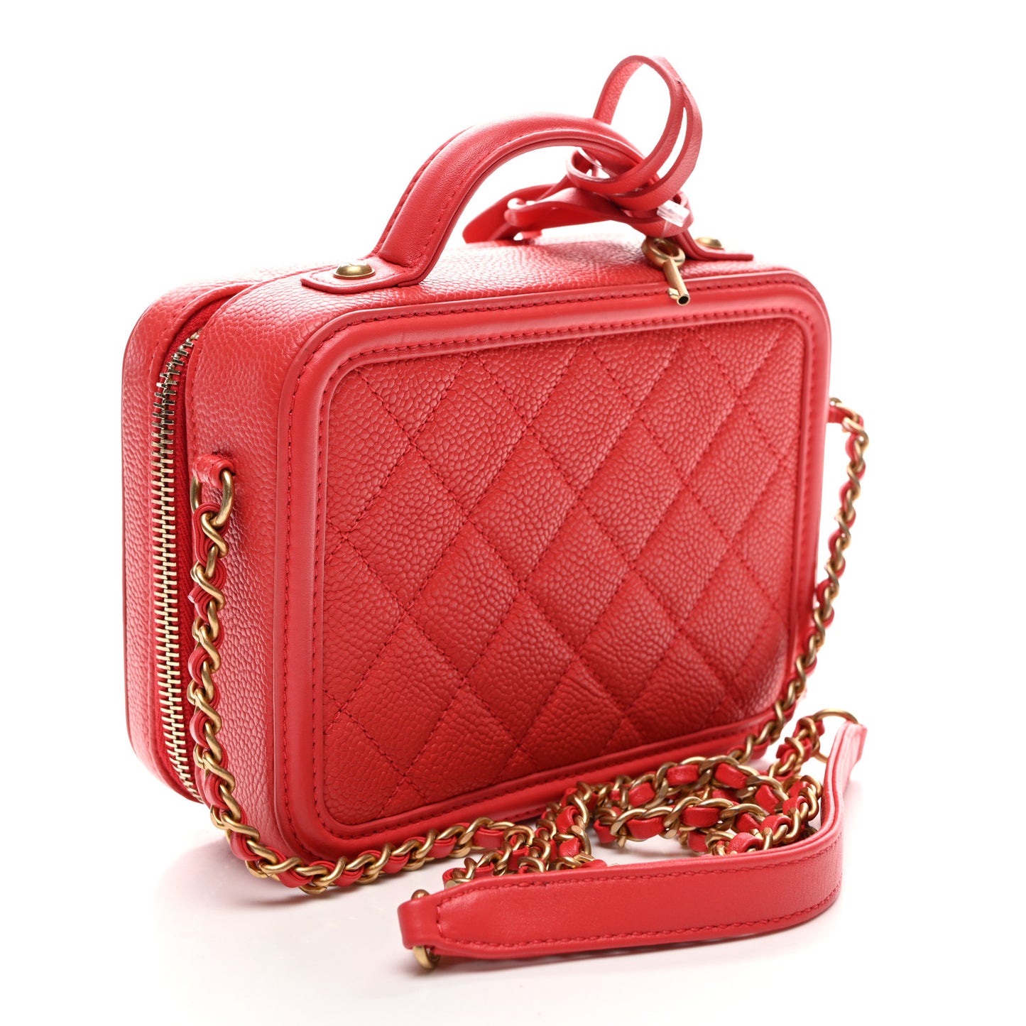Caviar Quilted Small CC Filigree Vanity Case Coral