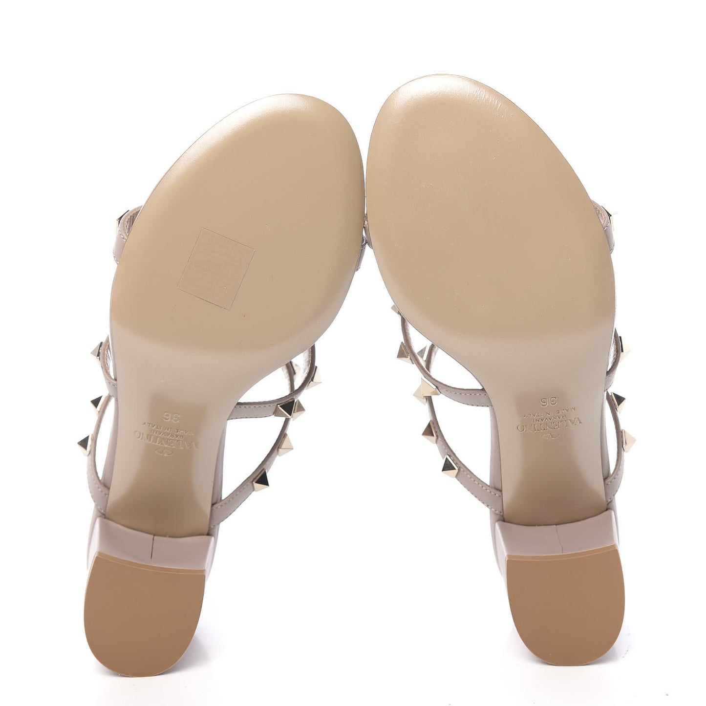 Calfskin Rockstud 60mm Caged Slide Sandals 36 Poudre