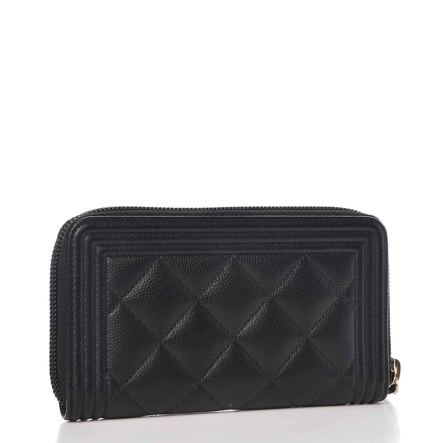 Caviar Quilted Small Boy Zip Around Wallet Black