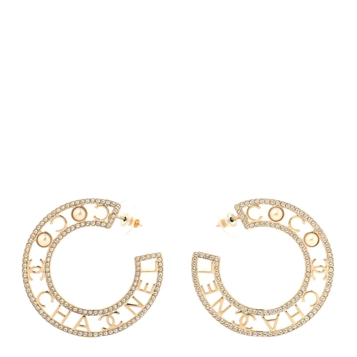 Chanel Crystal Pearl Bow-tiful CC Hoop Earrings Gold 1 of 5