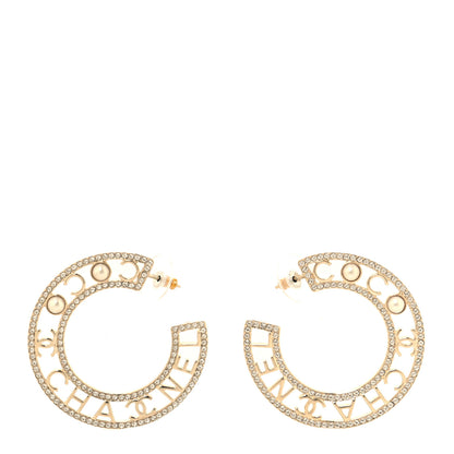 Chanel Crystal Pearl Bow-tiful CC Hoop Earrings Gold 1 of 5