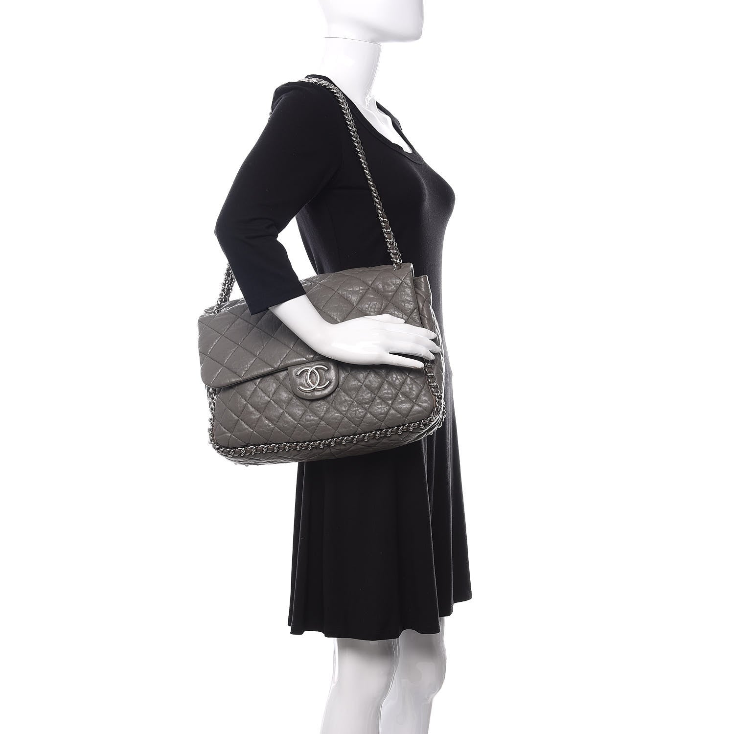 Chanel Washed Lambskin Quilted Maxi Chain Around Flap Taupe 2 of 12