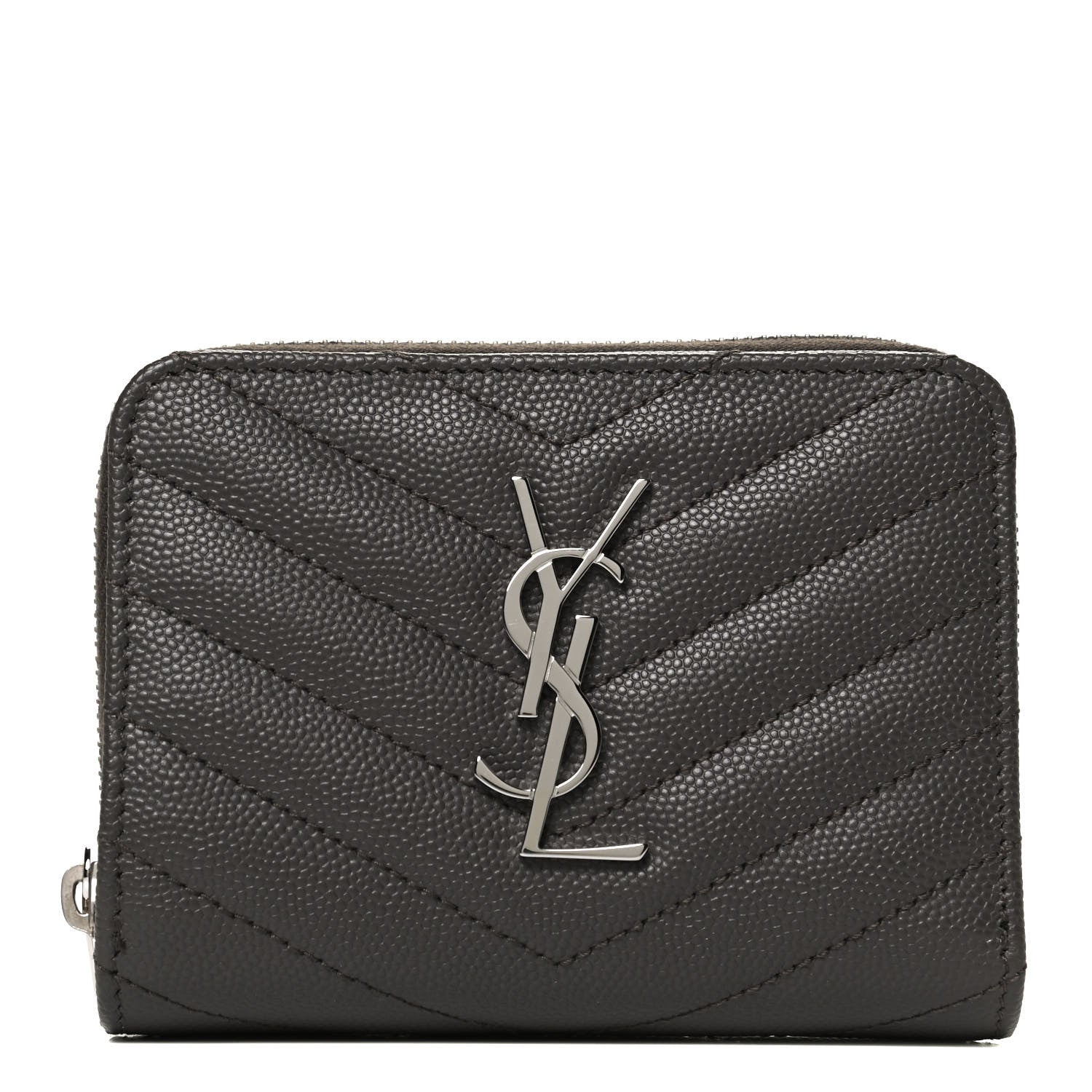 Saint Laurent Grain De Poudre Matelasse Chevron Monogram Compact Zip Around Wallet Earth 1 of 12