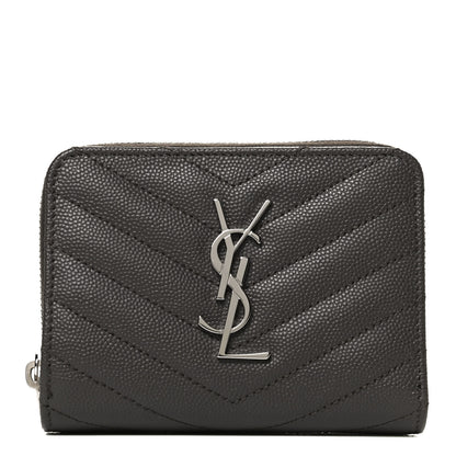 Saint Laurent Grain De Poudre Matelasse Chevron Monogram Compact Zip Around Wallet Earth 1 of 12