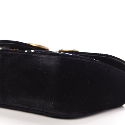Gucci Velvet Matelasse Marquise Crystals Embroidered Small GG Marmont Shoulder Bag Black 7 of 10