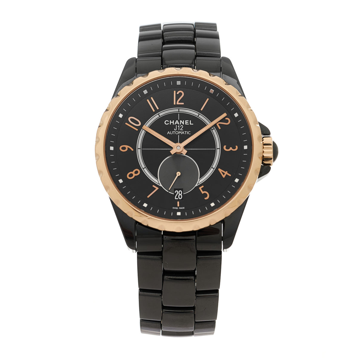Chanel Stainless Steel 18K Rose Gold Ceramic 37mm J12 Automatic Watch Black 1 of 5