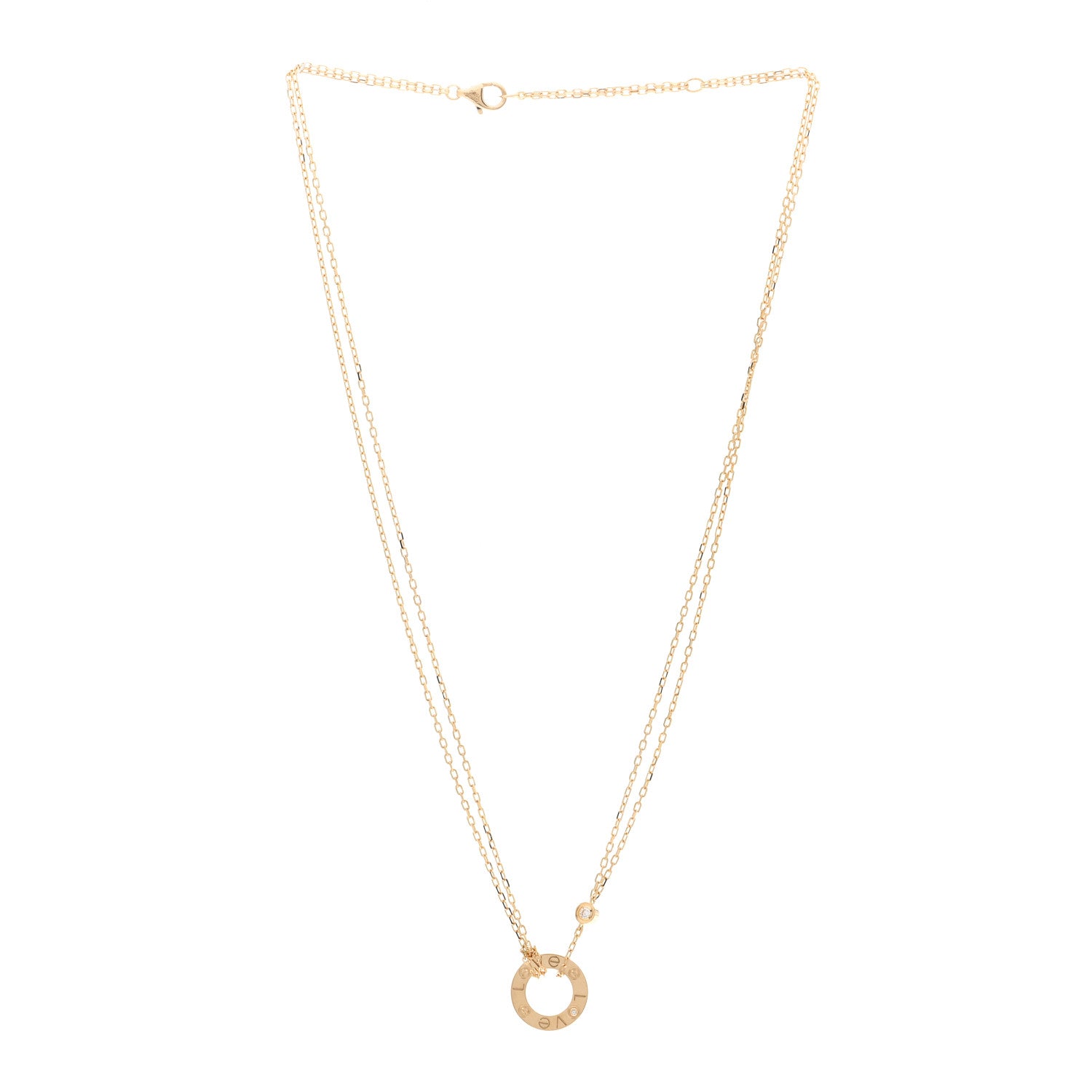 Cartier 18K Yellow Gold 2 Diamond LOVE Necklace 3 of 4