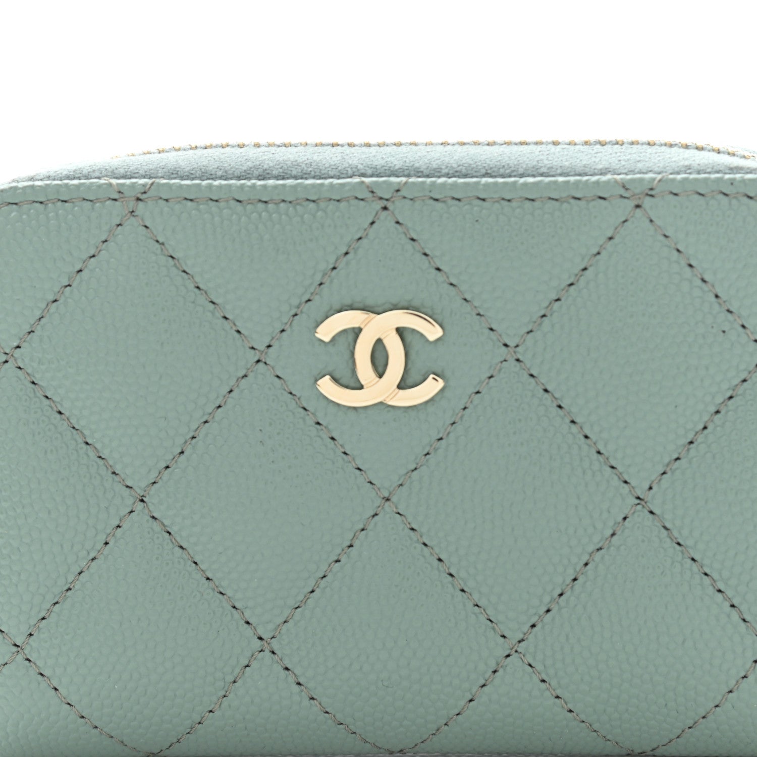 Chanel Caviar Quilted Zip Around Coin Purse Wallet Dark Green 8 of 10