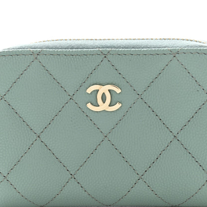 Chanel Caviar Quilted Zip Around Coin Purse Wallet Dark Green 8 of 10