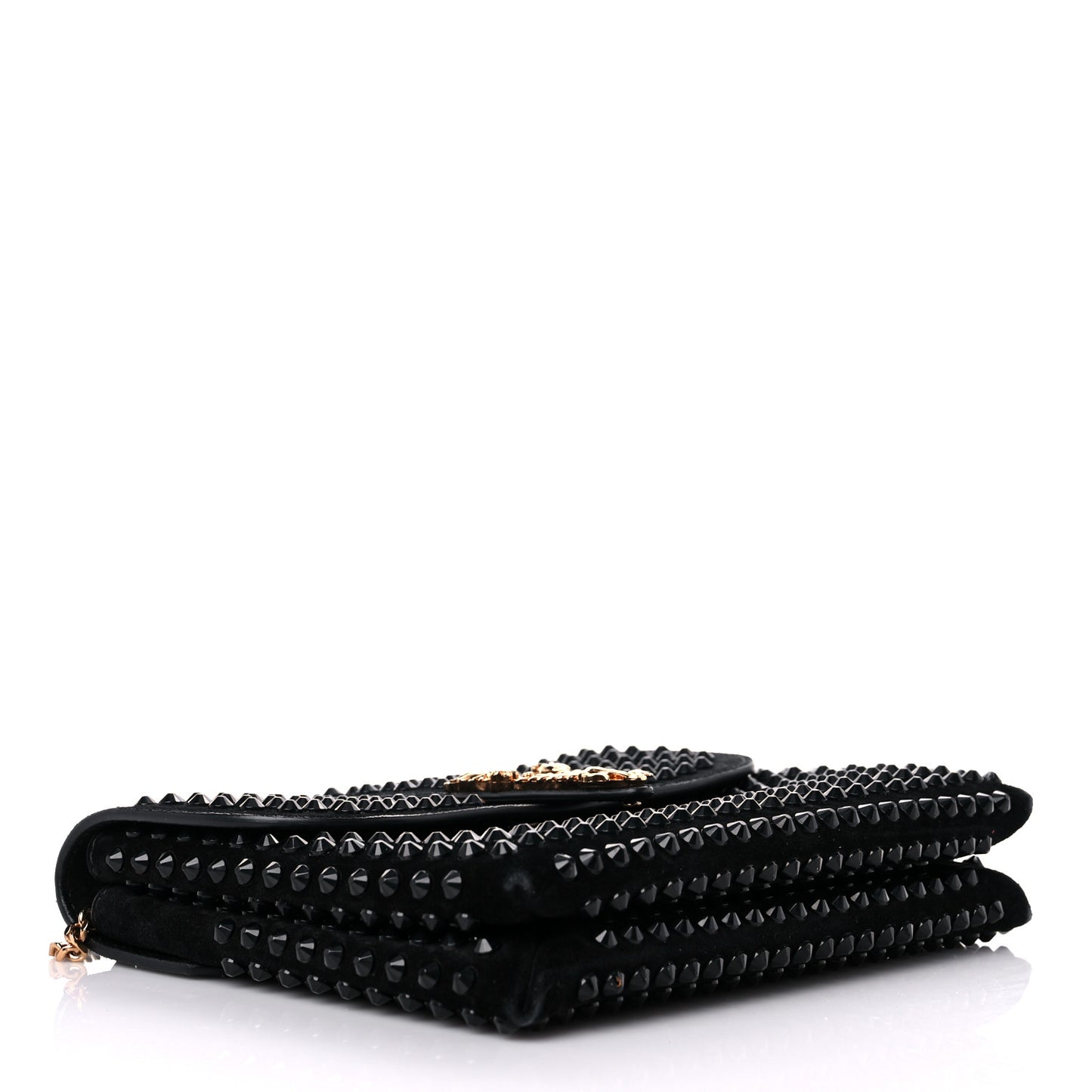 Suede Studded Virtus Chain Clutch Black