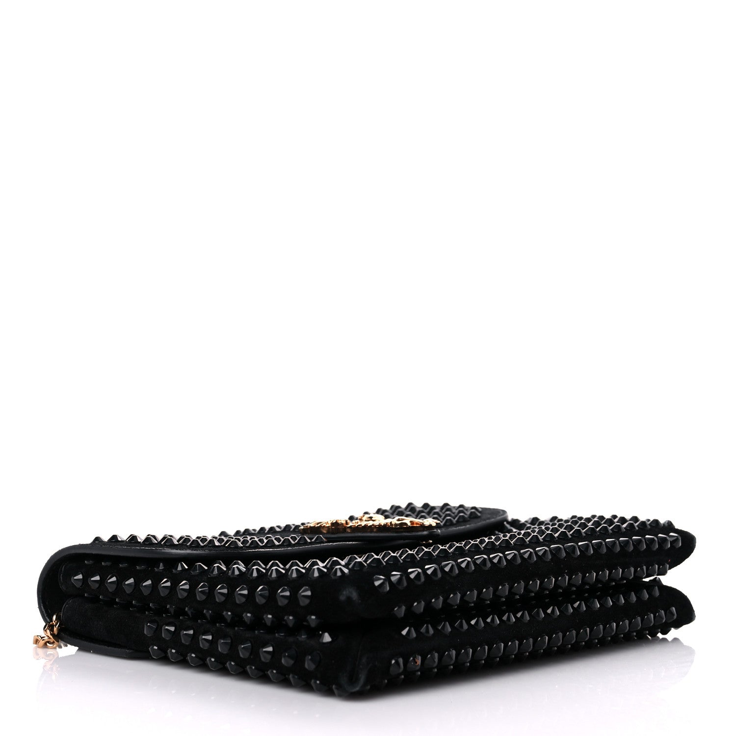 Versace Suede Studded Virtus Chain Clutch Black 4 of 15