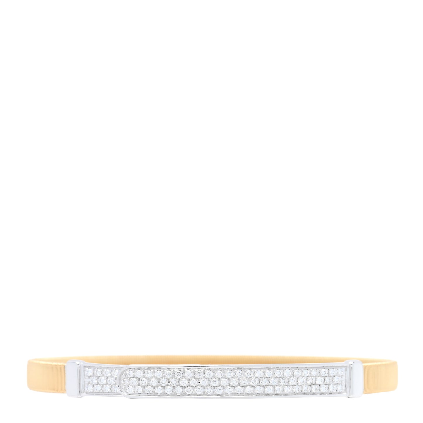 18K Yellow White Gold Diamond Thin Coil Pave Bangle Bracelet