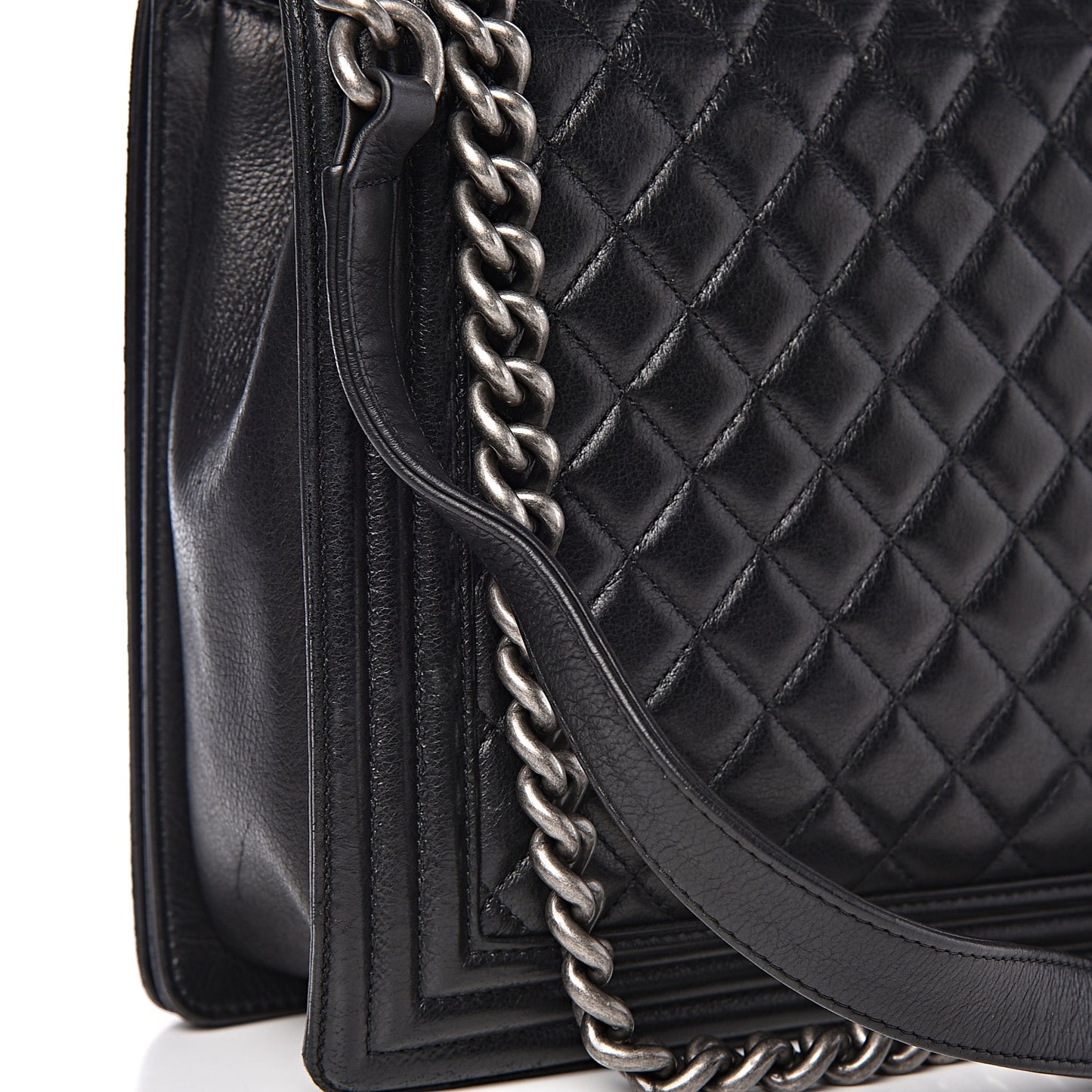 Calfskin Quilted Large Boy Flap Black