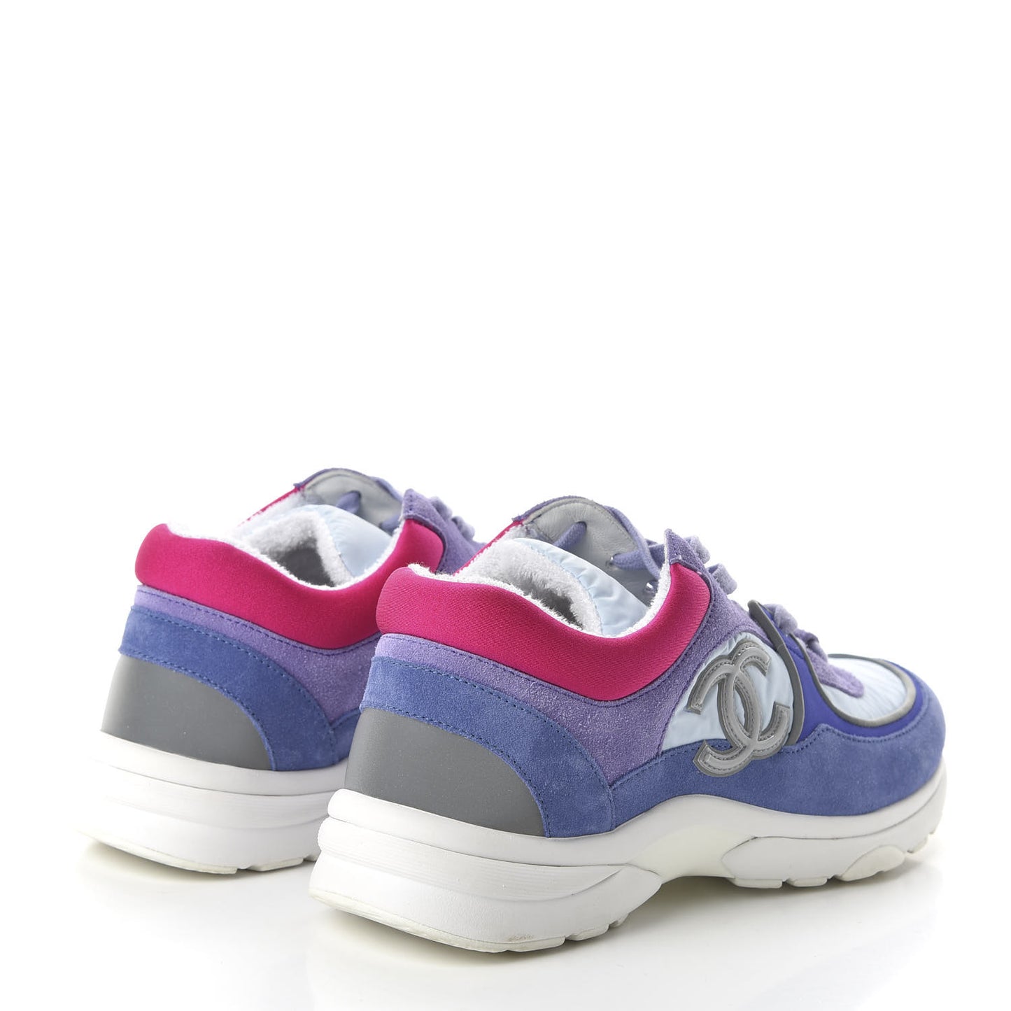 Nylon Calfskin Suede CC Womens Sneakers 38 Light Blue