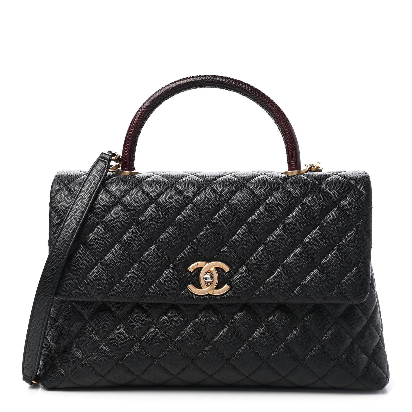 Caviar Lizard Quilted Medium Coco Handle Flap Black