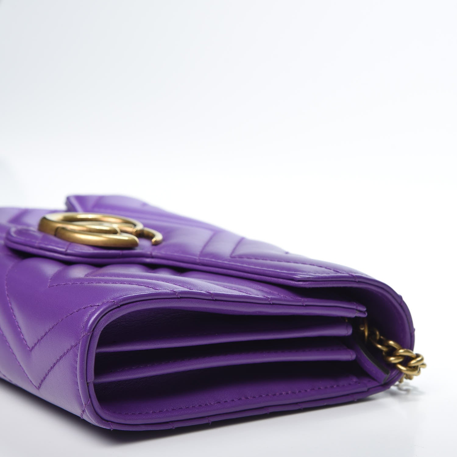 Gucci Calfskin Matelasse GG Marmont Chain Wallet Shine Purple 6 of 7